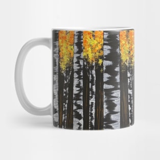 Black and White Birch Trees with Orange Leaves Mug